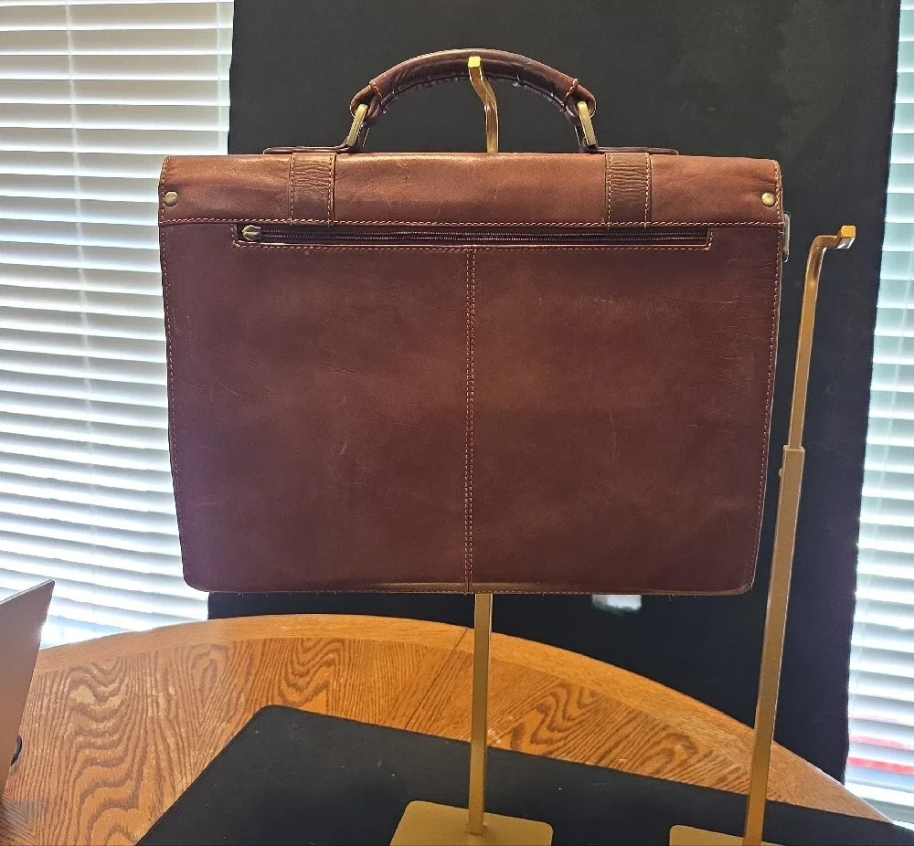 Stylish Brown Leather Men's Briefcase with Dual Buckle Closure
